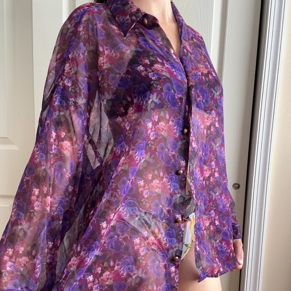 Vintage Express sheer floral blouse cover up